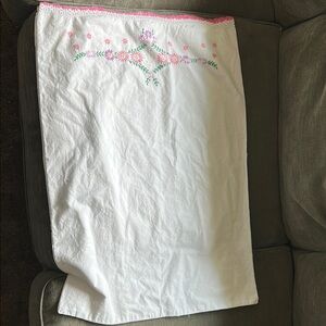 Floral Embroidered White pillowcase with Embroidered Lace top.